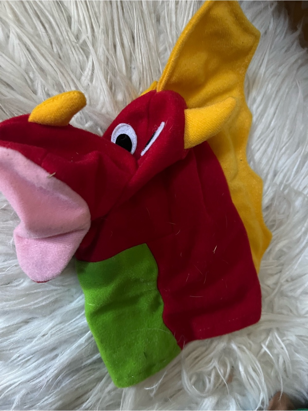 Colorful Dragon Puppet Hat - Red, Yellow, Green